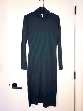 H&M Womens Forest Green Ribbed Turtleneck Dress (M)